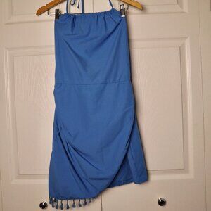 Pretty Little Thing Halter Top Strapless Ruffled Blue Mini Dress NWT Size 6